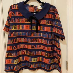 Book Print blouse library bookshelves Peter Pan